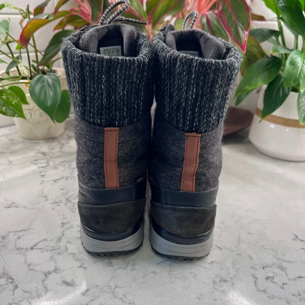 Salomon Hime Winter Boots Womens 8 Grey Black Felt Knit Cuff 361707